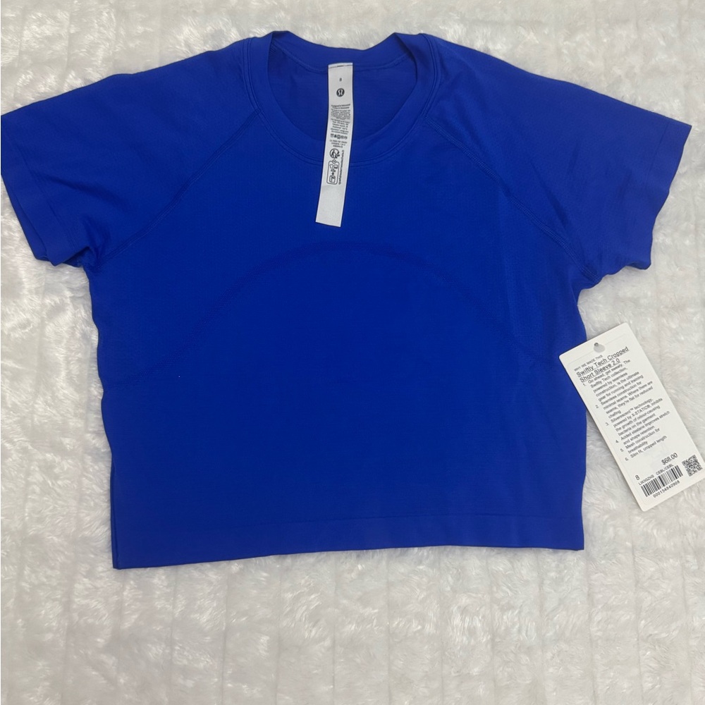 Lulu Lemon Cerulean Blue NWT Cropped Short Sleeve Swiftly Tech 2.0